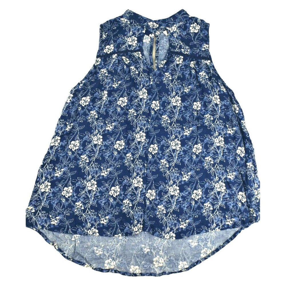 Womans Babydoll Top A-Line Style Blue & White Floral Print Size Medium JH983